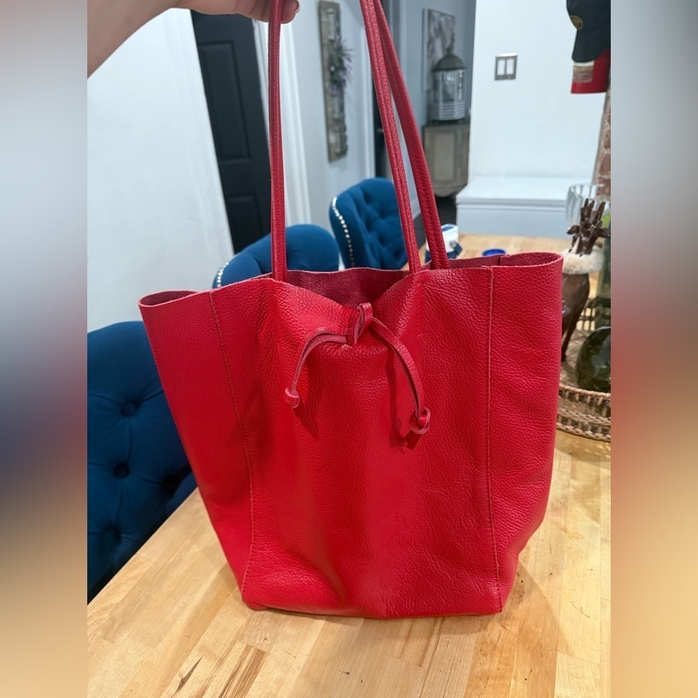 Francesca Red Italian Leather Tote